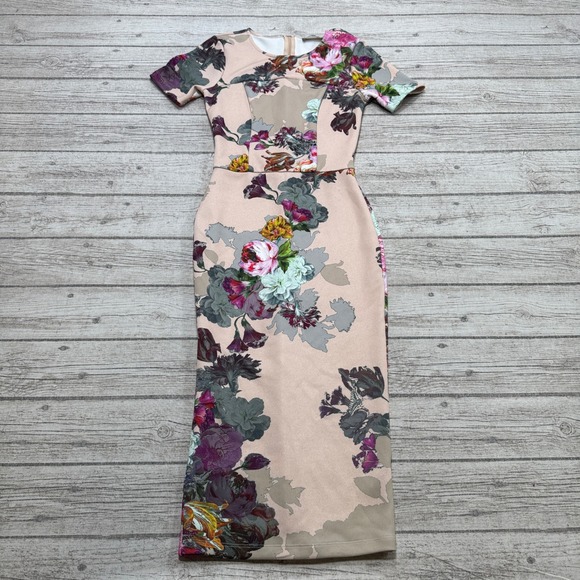ASOS Dresses & Skirts - ASOS Wiggle Dress Women's 0 Pink Floral Scuba Short Sleeve Bodycon Pencil Fitted